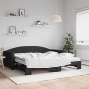 vidaXL Sofá-cama com gavetão e colchões 100x200 cm tecido preto