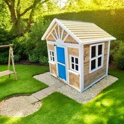 Casa de brincar para crianças 147x169x165,5 cm de madeira em painéis VISBY Azul