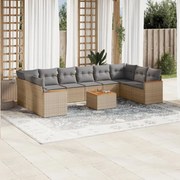 vidaXL 11 pcs conj. sofás jardim c/ almofadões vime PE bege misturado