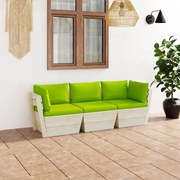 vidaXL Sofá paletes 3 lugares p/ jardim c/ almofadões madeira de abeto