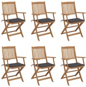 vidaXL Cadeiras de jardim dobráveis c/ almofadões 6 pcs acácia maciça