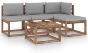 5 pcs conjunto lounge de paletes + almofadões pinho impregnado