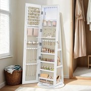 Armário para joias com espelho de corpo inteiro sem moldura 54,5 x 54,5 x 162 cm Branco + Cinzento