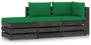 3 pcs conj. lounge jardim + almofadões madeira impreg. cinzento