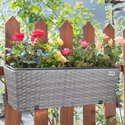 Conjunto 2 vasos de varanda 60 x 20 x 19 cm para flores Polyrattan cinzento