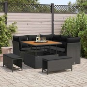 vidaXL Conjunto de Sofá de Jardim com 8 Peças e Almofadas Preto em Polirattan e Acácia