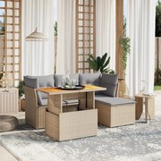 vidaXL 6 pcs conjunto de sofás p/ jardim com almofadões vime PE bege