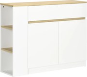 HOMCOM Aparador Móvel Auxiliar de Cozinha com Gaveta e 3 Prateleiras Abertas para Sala de Estar e Jantar 110x29,5x82 cm Branco | Aosom Portugal