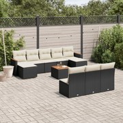 vidaXL 11 pcs conjunto sofás de jardim c/ almofadões vime PE preto