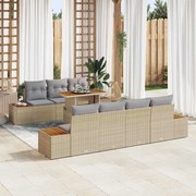 vidaXL Conjunto de Jantar de Jardim 8 Peças com Almofadas Bege em Rattan Sintético e Madeira de Acácia