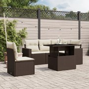 vidaXL 6 pcs conjunto de sofás jardim c/ almofadões vime PE castanho