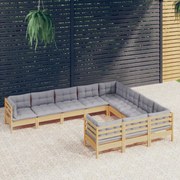 10 pcs conjunto lounge de jardim c/ almofadões cinza pinho