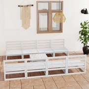 9 pcs conjunto lounge de jardim pinho maciço branco