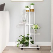 vidaXL Suporte vasos c/ 4 prateleiras e rodas 44x23x80 cm ferro branco