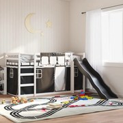 vidaXL Beliche com escorrega e cortinas 90x190 cm branco e preto