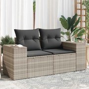 vidaXL Sofá jardim de 2 lugares com almofadões vime PE cinzento claro