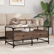 vidaXL Mesa de centro c/ topo vidro 98,5x50x45cm carvalho castanho aço