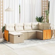 vidaXL 6 pcs conjunto de sofás p/ jardim com almofadões vime PE bege