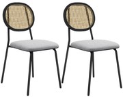 HOMCOM Conjunto de 2 Cadeiras de Jantar Cadeiras de Cozinha com Encosto em Vime Sintético 44x54x87 cm Cinza e Preto | Aosom Portugal