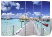 vidaXL Biombo dobrável com estampa de praia 217x170 cm