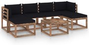 7 pcs conjunto lounge de paletes c/ almofadões pinho impregnado