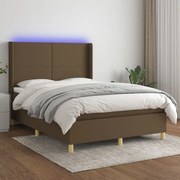 vidaXL Cama box spring c/ colchão/LED 140x200cm tecido castanho-escuro