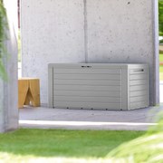 Caixa jardim de almofadas 120 x 46 x 57 cm  280L cinzenta com efeito de madeira