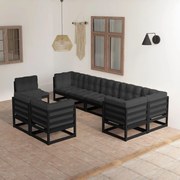 vidaXL 9 pcs conjunto lounge de jardim c/ almofadões pinho maciço