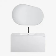 Conjunto De Móvel De Casa De Banho Suspenso Em Madeira Com Lavatório Integrado Macrae Branco & Oval Led E Anti-embaciamento 100x80 Cm Riben - Sklum