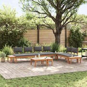 vidaXL Conjunto de banco de jardim com 5 peças e almofadas - Madeira de teca sólida