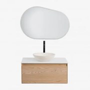 Conjunto De Móvel De Casa De Banho Em Madeira De Freixo Tedrik Castanho Fresno & Cimento Redondo Branco Ø40 Cm Zavion & Oval Led - Sklum