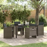 vidaXL Conjunto de Jantar Jardim 5 Peças com Almofadas Cinza Vime Polipropileno
