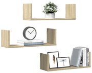 vidaXL Prateleiras de parede 3 pcs derivados madeira carvalho sonoma