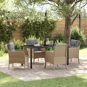vidaXL Conjunto de Jantar para Jardim 5 pcs Bege Rattan Sintético