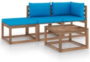 4 pcs conjunto lounge de paletes + almofadões pinho impregnado