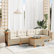 vidaXL 5 pcs conjunto de sofás p/ jardim com almofadões vime PE bege