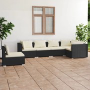 vidaXL 6 pcs conjunto lounge de jardim c/ almofadões vime PE preto