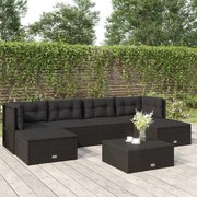 6 pcs conjunto lounge de jardim c/ almofadões vime PE preto