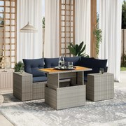 vidaXL 5 pcs conjunto sofás p/ jardim c/ almofadões vime PE cinzento
