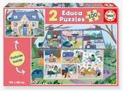 Puzzle 2 x 100 peças int/ext casa Educa multicolor