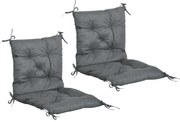 Outsunny Conjunto de 2 Almofadas de Cadeira 50x98x8 cm Almofadas de Cadeira de Exterior para Jardim Terraço Varanda Cinza Escuro