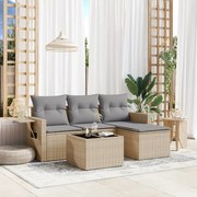 vidaXL 4 pcs conjunto de sofás para jardim c/ almofadões vime PE bege