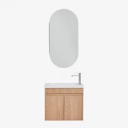Conjunto De Móvel De Casa De Banho Suspenso Em Madeira Com Lavatório Integrado Narek Castanho Fresno & Ovalado Com Armazenamento 45x90 Cm - Sklum