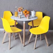 Conjunto Mesa Tower Redonda 80 cm Branca e Pack 4 Cadeiras Kelen - Amarelo