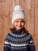 Conjunto às riscas gorro + gola snood + luvas/mitenes,  para menina baunilha