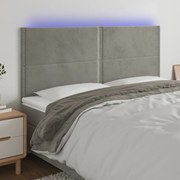 Cabeceira de cama c/ LED veludo 160x5x118/128 cm cinza-claro