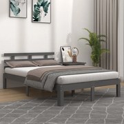 Estrutura de cama casal 135x190 cm madeira maciça cinzento