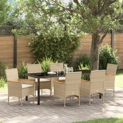 Conjunto de Jantar de 7 Peças vidaXL com Almofadas Rattan Sintético Bege