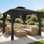 Tenda de jardim 3x3 m para exterior com estrutura retrátil e cobertura dupla UV50+ impermeável, cinza antracite