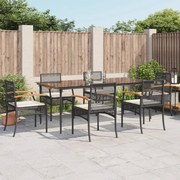 vidaXL 7 pcs conjunto de jantar p/ jardim c/ almofadões vime PE preto